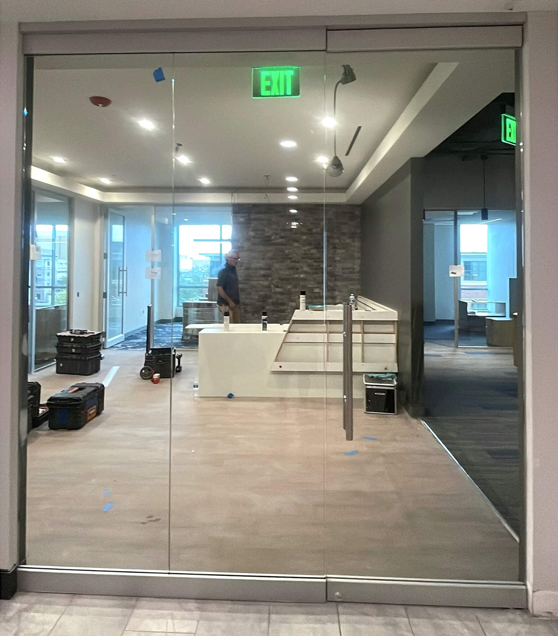 tempered safety glass door at a business