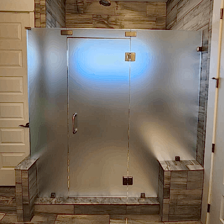 frameless frosted glass shower enclosure with D pull